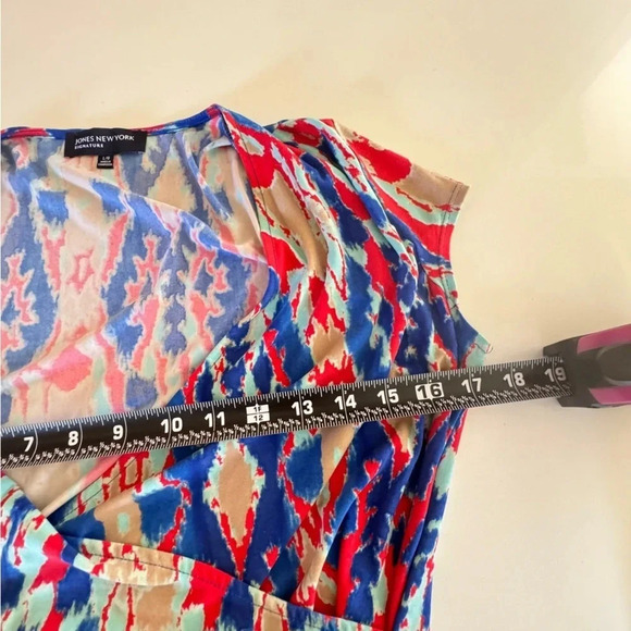 Jones New York Signature || Abstract Crossover Wrap Midi Dress Cap Sleeve Size L - Picture 7 of 9